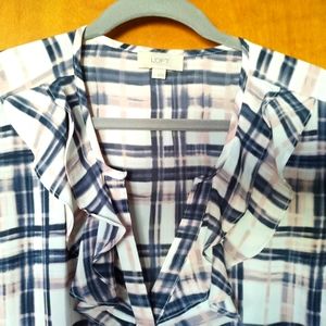 LOFT blouse with dusty rose and navy plaid. Women's L.